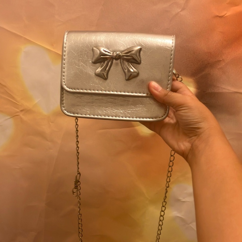 Elegant Silver Bow Crossbody Bag
